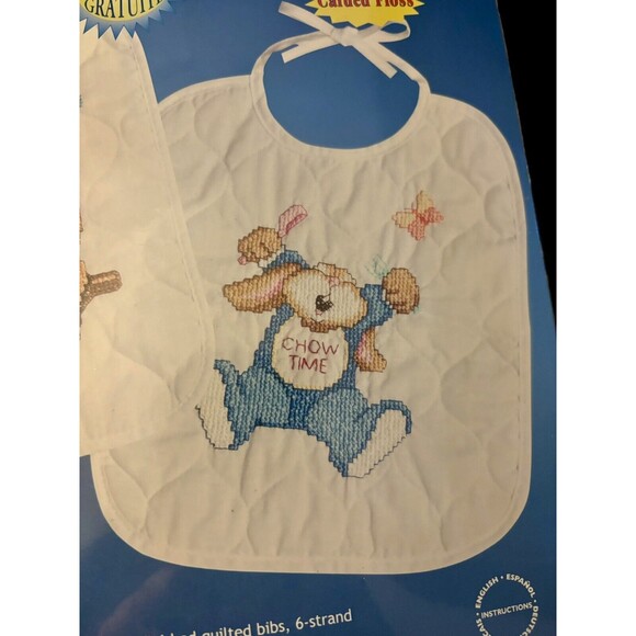 1997 Janlynn Printed Cross Stitch Set of 2 Bibs #54-47 Sleepy Bunnies Bibs  New - Picture 4 of 5